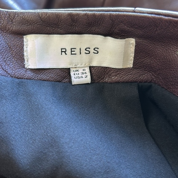 REISS Lambs Leather Vale Mini Skirt Brown High Rise A Lined Lined Sz US 2 - Picture 7 of 11